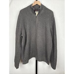 LL Bean Organic Cotton Waffle Knit Sweater Men's XXL 1/4 Zip Blue Grandpa Chunky